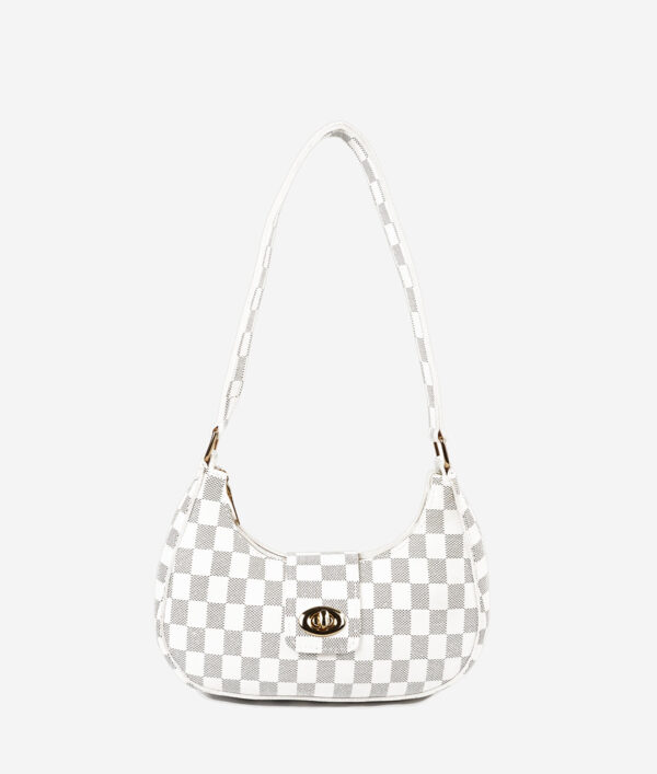 WHITE AVA CHECK SHOULDER BAG