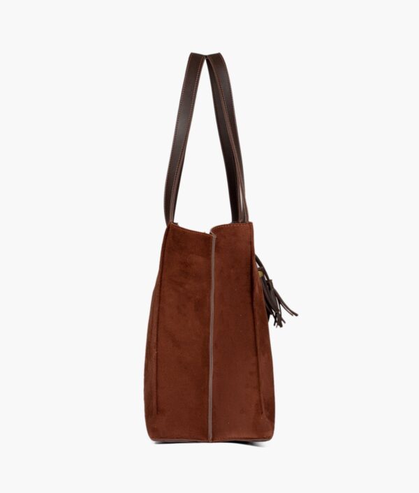 Dark Brown Suede Over The Shoulder Tote Bag